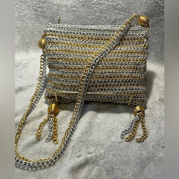 Rare 1960s Delill Silver & Gold Chain Tassel Bag - Picture 4 of 9